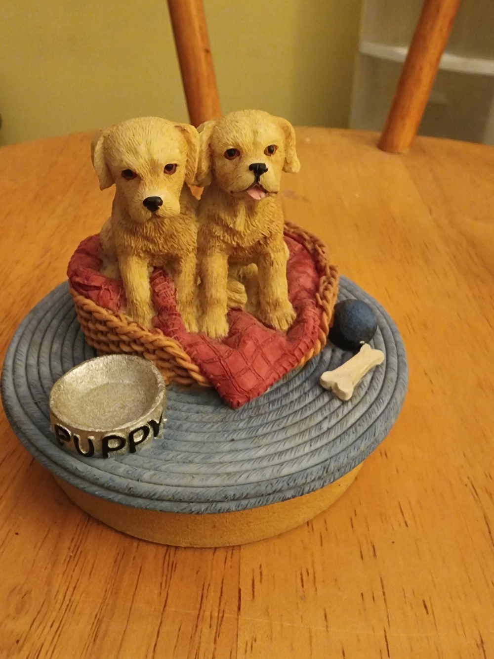 Decorative Puppy Candle Topper with Red Bed and Blue Base